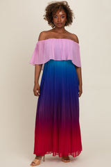 Multicolor Off Shoulder Pleated Maternity Maxi Dress