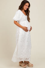 Ivory Eyelet Lace Maternity Midi Dress