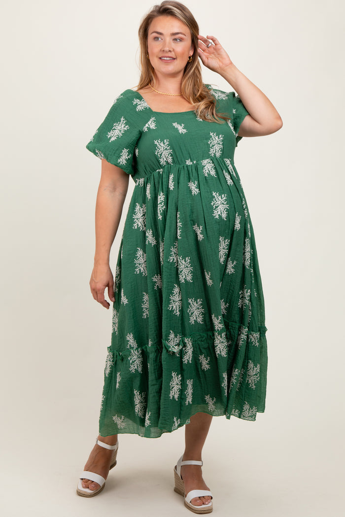 Green Floral Print Ruffle Hem Maternity Plus Midi Dress