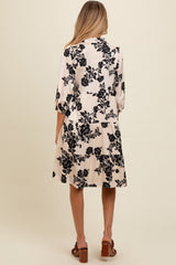 Cream Floral Button Down Collared Maternity Dress