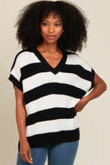 Black Striped V-Neck Maternity Sweater Top