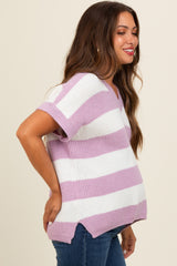 Mauve Striped V-Neck Maternity Sweater Top