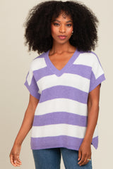 Purple Striped V-Neck Maternity Sweater Top