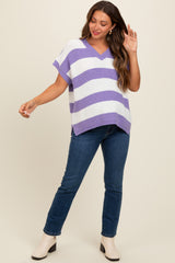 Purple Striped V-Neck Maternity Sweater Top