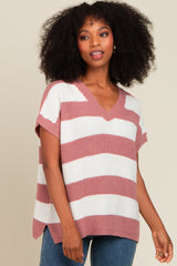 Mauve Striped V-Neck Sweater Top