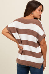 Taupe Striped V-Neck Maternity Sweater Top