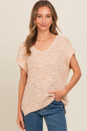 Beige V-Neck Sweater Top