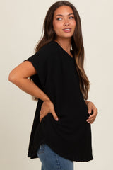 Black Ribbed Cutout Back Maternity Top