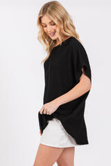 Black Ribbed Cutout Back Top