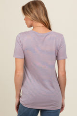 Pink Striped Short Sleeve Maternity Top