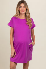 Magenta Short Sleeve T-Shirt Maternity Dress