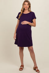 Purple Short Sleeve T-Shirt Maternity Dress