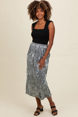 Blue Velvet Crinkled Midi Skirt