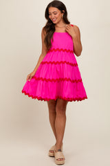 Fuchsia Contrast Trim Tiered Maternity Dress