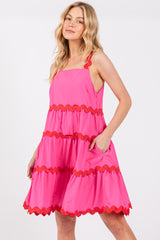 Fuchsia Contrast Trim Tiered Maternity Dress