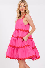 Fuchsia Contrast Trim Tiered Dress