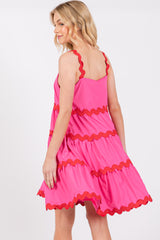 Fuchsia Contrast Trim Tiered Dress