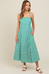 Green Contrast Stripe Midi Dress