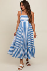 Blue Contrast Stripe Maternity Midi Dress