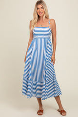 Blue Contrast Stripe Midi Dress