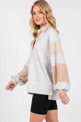 Heather Grey Colorblock Striped Long Sleeve Top