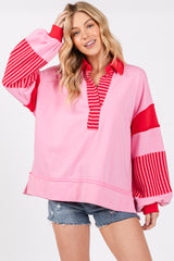 Pink Colorblock Striped Long Sleeve Top