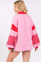 Pink Colorblock Striped Long Sleeve Top