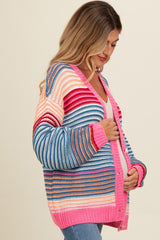 Pink Multi Striped Maternity Sweater Cardigan