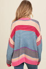 Pink Multi Striped Maternity Sweater Cardigan