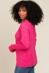 Fuchsia Buttoned Up Sweater Knit Top