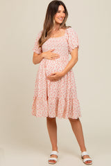 Ivory Floral Smocked Maternity Dress