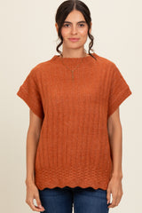 Rust Ribbed Mock Neck Sweater Top