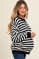 Black Striped Crew Neck Maternity Sweater