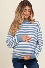 Blue Striped Crew Neck Maternity Sweater