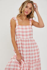 Pink Gingham Maxi Dress