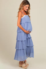 Periwinkle Ruffle Tiered Maternity Maxi Dress