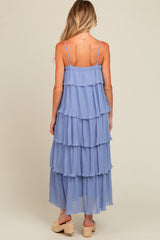 Periwinkle Ruffle Tiered Maternity Maxi Dress