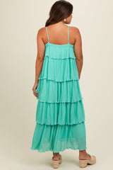 Aqua Ruffle Tiered Maternity Maxi Dress