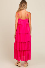 Fuchsia Ruffle Tiered Maternity Maxi Dress