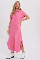 Fuchsia Button Down Maternity Midi Dress