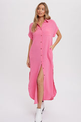 Fuchsia Button Down Midi Dress