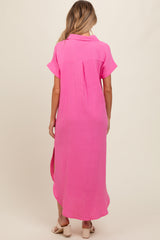 Fuchsia Button Down Maternity Midi Dress