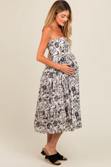 Black Floral Strapless Maternity Midi Dress