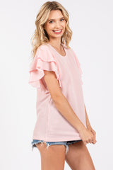 Light Pink Ruffle Sleeve Ribbed Top