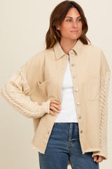 Beige Denim Cable Knit Contrast Jacket