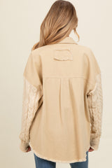 Beige Denim Cable Knit Contrast Maternity Jacket