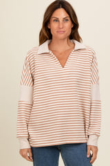 Beige Striped Relaxed Fit Top