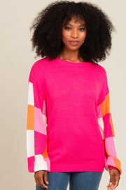 Fuchsia Checker Sleeve Sweater