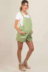 Light Olive Floral Denim Maternity Shortall