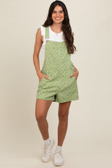 Light Olive Floral Denim Maternity Shortall